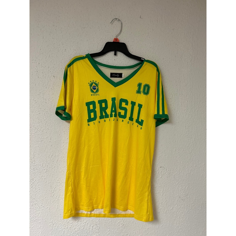Maisolly Brasil Rio De Janeiro Soccer Jersey Yellow Green Number 10 V-Neck Small
